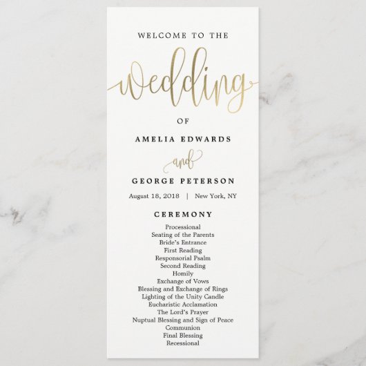 ラブリー·カリグラティ結婚式 プログラムフェイク金ゴールド プログラム (正面)