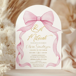 ラブリー コケッティ ピンク リボン ボウ バット ミッツヴァー アーチ 招待状