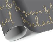 ラブリー シック カリグラフィー カップル ネーム グレー & ゴールド ラッピングペーパー (ロールコーナー)