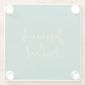 ラブリー シック カリグラフィー カップル ネーム 緑 & ゴールド ガラスコースター (裏面)