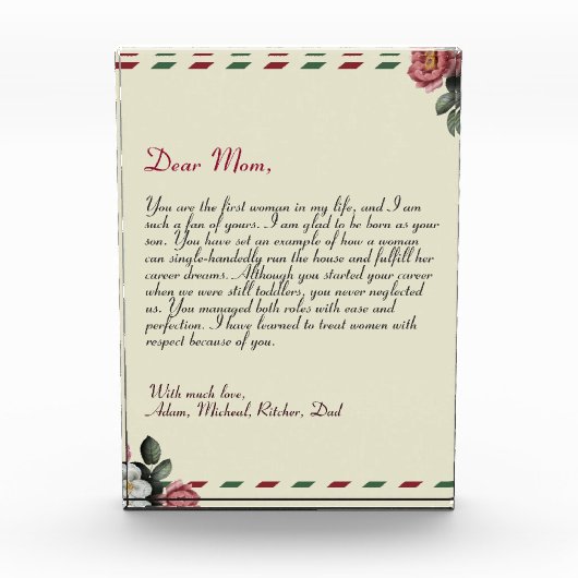 ラブリー・シック・パーソナライズされたラブ・レター手書き  フォトブロック (正面)