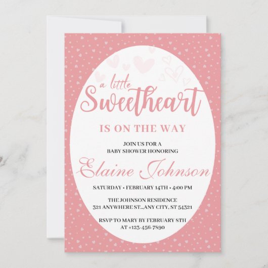 ラブリー スイートハート ピンク バレンタイン ガール ベイビー シャワー 招待状 (正面)