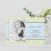 ラブリー·ダマスク·男の赤ちゃん·バース·アナウンス 案内状 (スタンド正面)