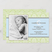 ラブリー·ダマスク·男の赤ちゃん·バース·アナウンス 案内状 (正面/裏面)
