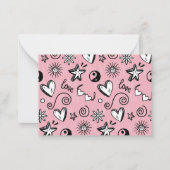 ラブリー ハート ドゥードル パターン ピンク バレンタインデー ノートカード (裏面)
