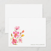 ラブリー ピンク ウォーターカラー フラワーブライダルシャワー サンキューカード (正面/裏面)