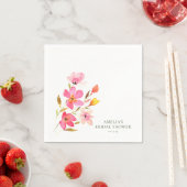 ラブリー ピンク ウォーターカラー フラワーブライダルシャワー スタンダードカクテルナプキン (インサイチュ)