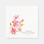 ラブリー ピンク ウォーターカラー フラワーブライダルシャワー スタンダードカクテルナプキン (正面)