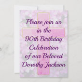 ラブリー ピンク 十字架 90歳 誕生日 招待状 (正面)