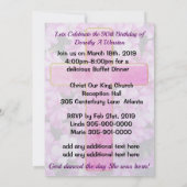 ラブリー ピンク 十字架 90歳 誕生日 招待状 (裏面)