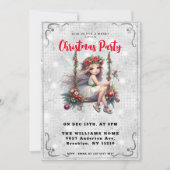 ラブリー フェアリー シルバー ホワイト グリッター クリスマス パーティー 招待状 (正面)