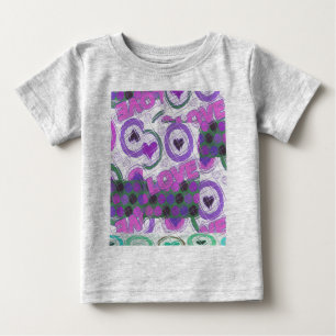 ラブリー ラブ ハート モチーフ アート プリント ベビーTシャツ