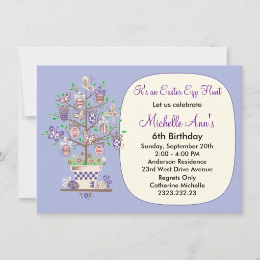 ラブリー ラベンダー イースター エッグ ハント 招待状 (正面)