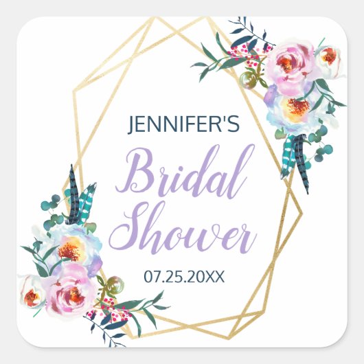 ラブリー ラベンダー ボヘミアンフラワー ブライズシャワー スクエアシール (正面)