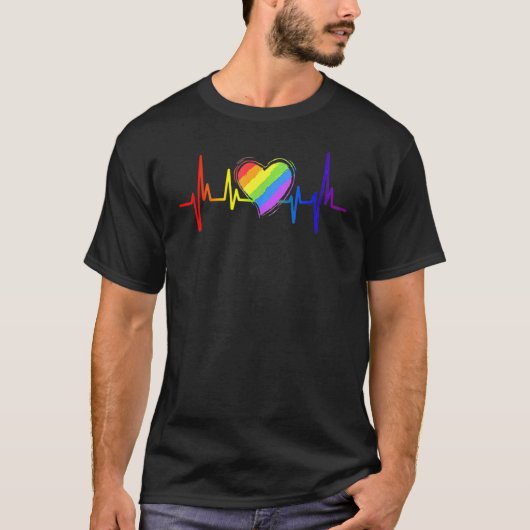 ラブリーLgbtゲイプライドハートビートレズビアンゲイTransg Tシャツ (正面)