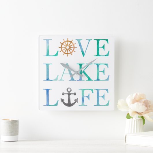 ラブレイクライフ航海のタイポグラフィ水彩 スクエア壁時計 (ホーム)