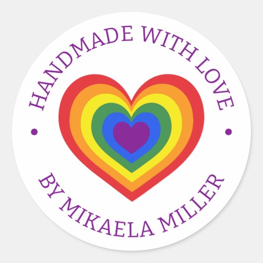 ラブレインボーで手作りハート名前をカスタムする ラウンドシール (正面)
