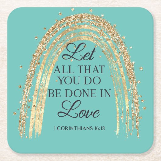 ラブレインボーで行われる金ゴールド スクエアペーパーコースター (正面)