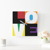 ラブレインボーカラーズクリーンカットデザインレターアート スクエア壁時計 (ホーム)