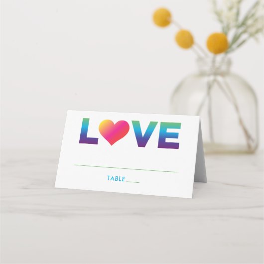 ラブレインボーカラー結婚ハート プレイスカード (正面)
