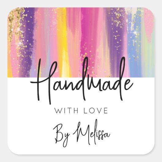 ラブレインボー製ストライプ金ゴールドグリッター スクエアシール (正面)