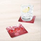 ラブレタリング赤いハート スクエアペーパーコースター (インサイチュ)