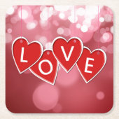 ラブレタリング赤いハート スクエアペーパーコースター (正面)