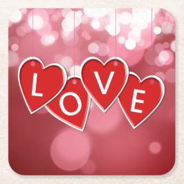 ラブレタリング赤いハート スクエアペーパーコースター
