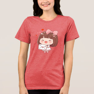 ラブレターを持つかわいい女の子 トライブレンドTシャツ