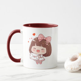 ラブレターを持つかわいい女の子 マグカップ