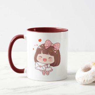 ラブレターを持つかわいい女の子 マグカップ