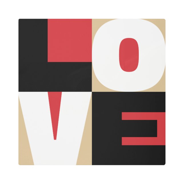 ラブレターアートエレファントレッドブラック金ゴールドデザイン メタルプリント (正面)