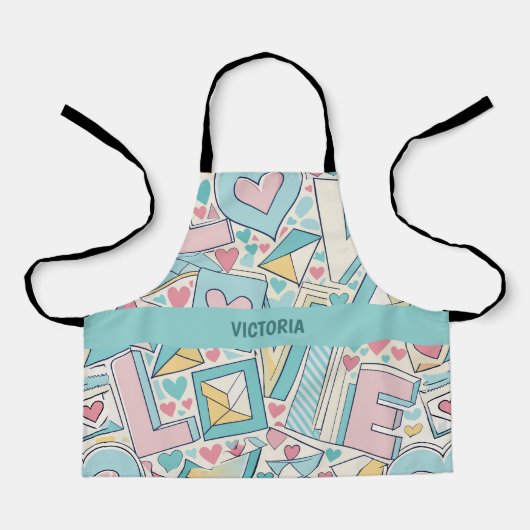 ラブレターパステルカスタム模様 エプロン (正面)