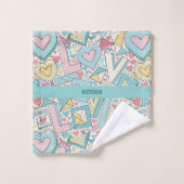 ラブレターパステルカスタム模様 バスタオルセット (ウォッシュタオル)