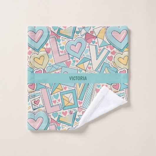ラブレターパステルカスタム模様 バスタオルセット (ウォッシュタオル)