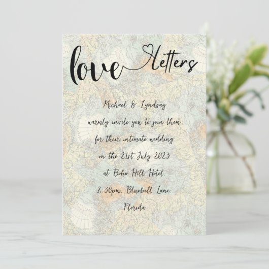 ラブレターヴィンテージマップボホチャームマイクロ結婚ズ 招待状 (スタンド正面)