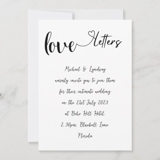 ラブレターSimpleInk手書き結婚の 招待状 (正面)