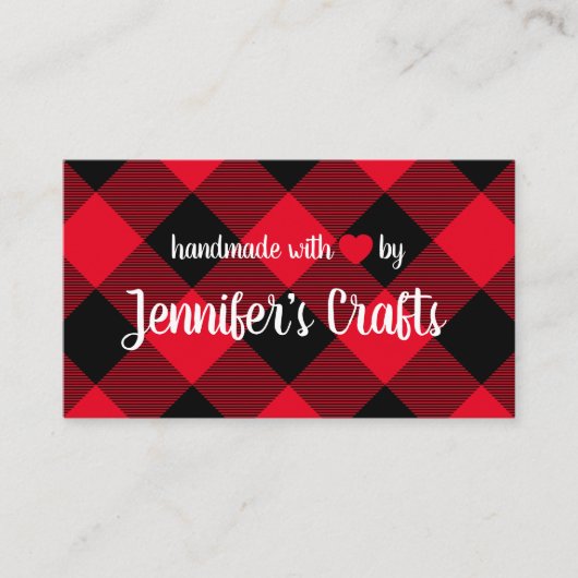 ラブレッドとブラックバッファロープレイドで手作り 名刺 (正面)