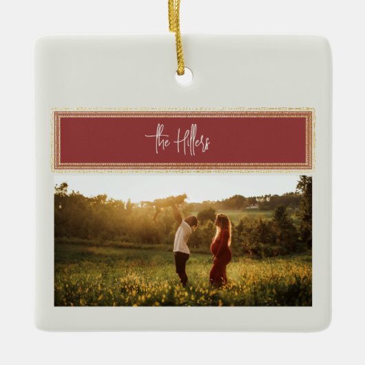 ラブレッドと金ゴールドコラージュ家族の送信 セラミックオーナメント (正面)