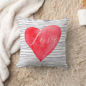 ラブレッドウォーター色ハートとストライプバレンタイン クッション (ブランケット)