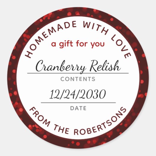ラブレッドクリスマスフードラベル付き自家製 ラウンドシール (正面)
