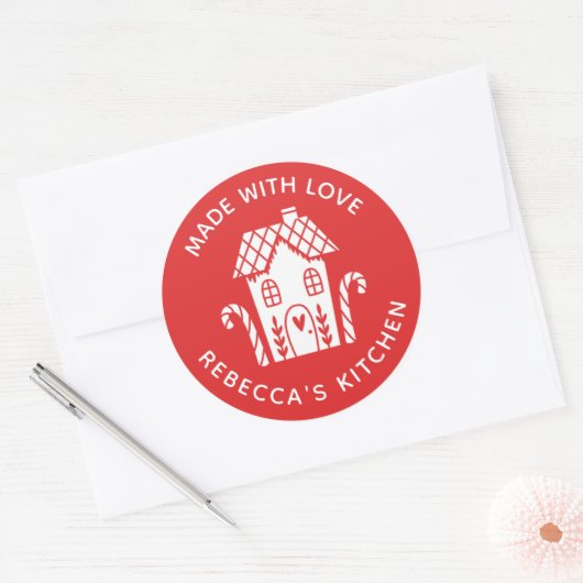 ラブレッドクリスマスラウンドスクラシックスティックで作られる ラウンドシール (封筒)