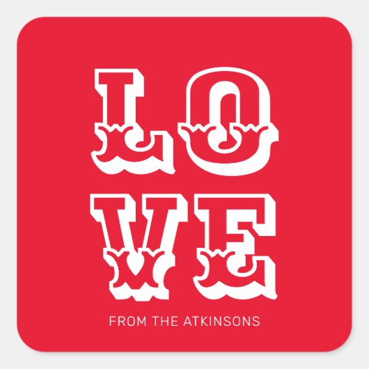 ラブレッドホワイトモダンおもしろいタイポグラフィカスタム スクエアシール (正面)