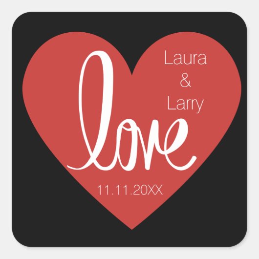 ラブレッドモダンブラック結婚式の引き出物封筒用シール スクエアシール (正面)