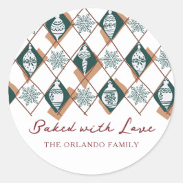 ラブレッド焼いたグリーンクリスマスホリデーベーキング ラウンドシール