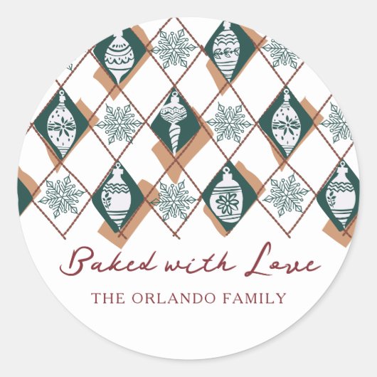ラブレッド焼いたグリーンクリスマスホリデーベーキング ラウンドシール (正面)