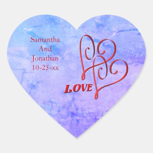 ラブレッド絡み合ったハートパーソナライズされたズ結婚ズ ハートシール (正面)