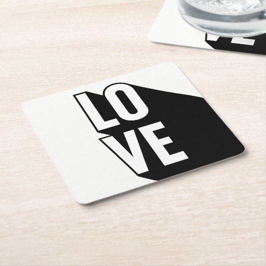 ラブレトロロングシャドウタイポグラフィ スクエアペーパーコースター (アングル)