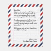 ラブレパーソナライズされたターの手書き航空便が逃げる フリースブランケット (正面)