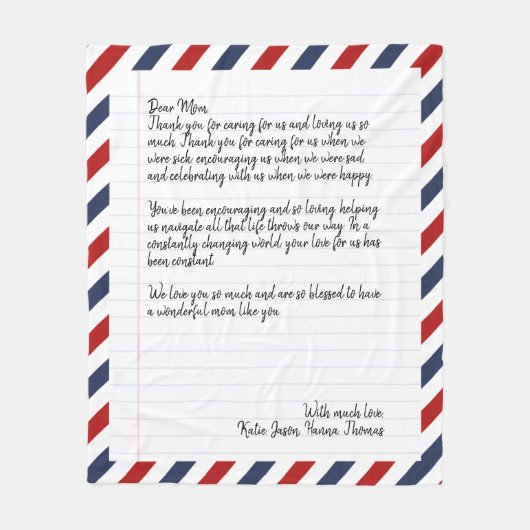 ラブレパーソナライズされたターの手書き航空便が逃げる フリースブランケット (正面)